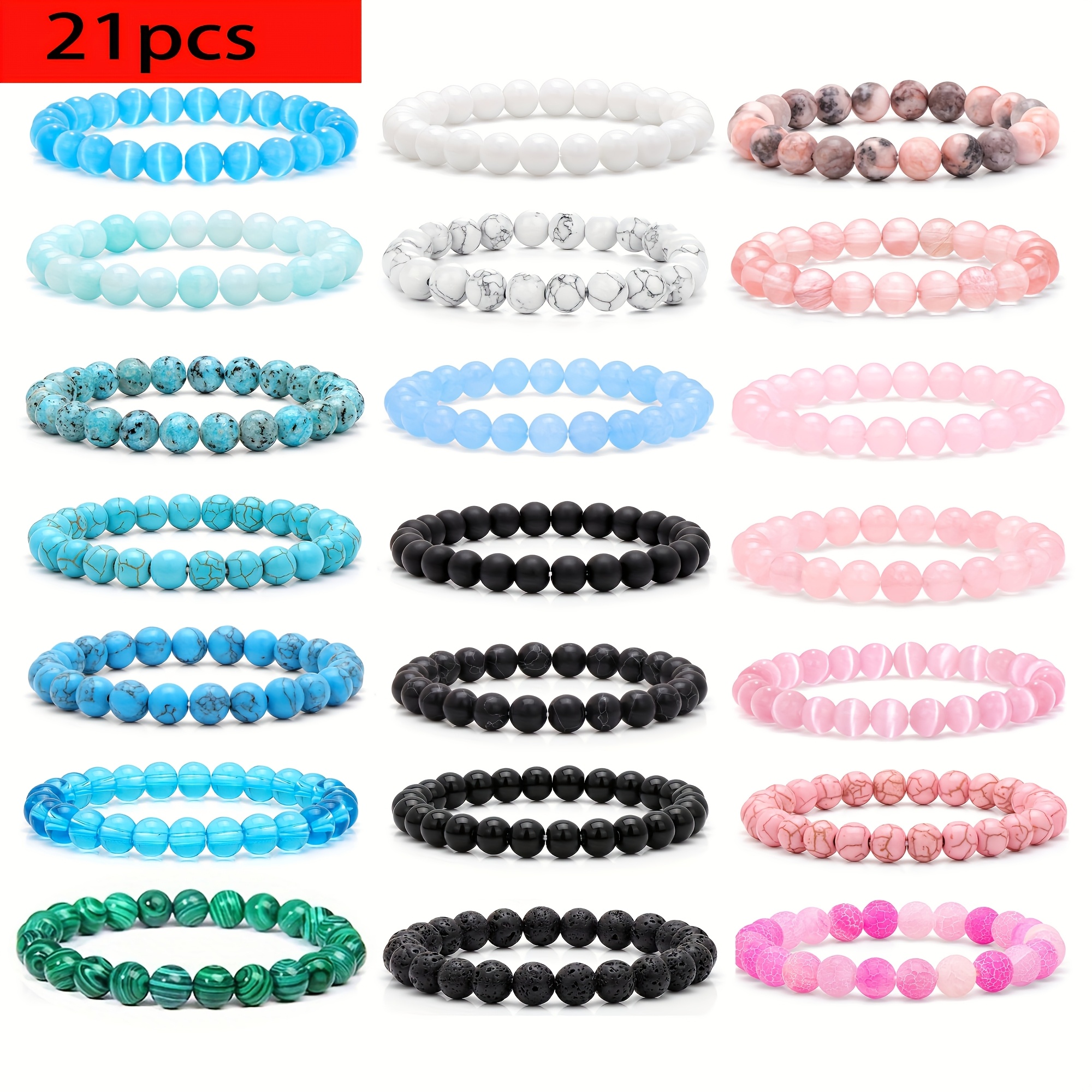 21pcs Natural Stone Bracelet Set for Women