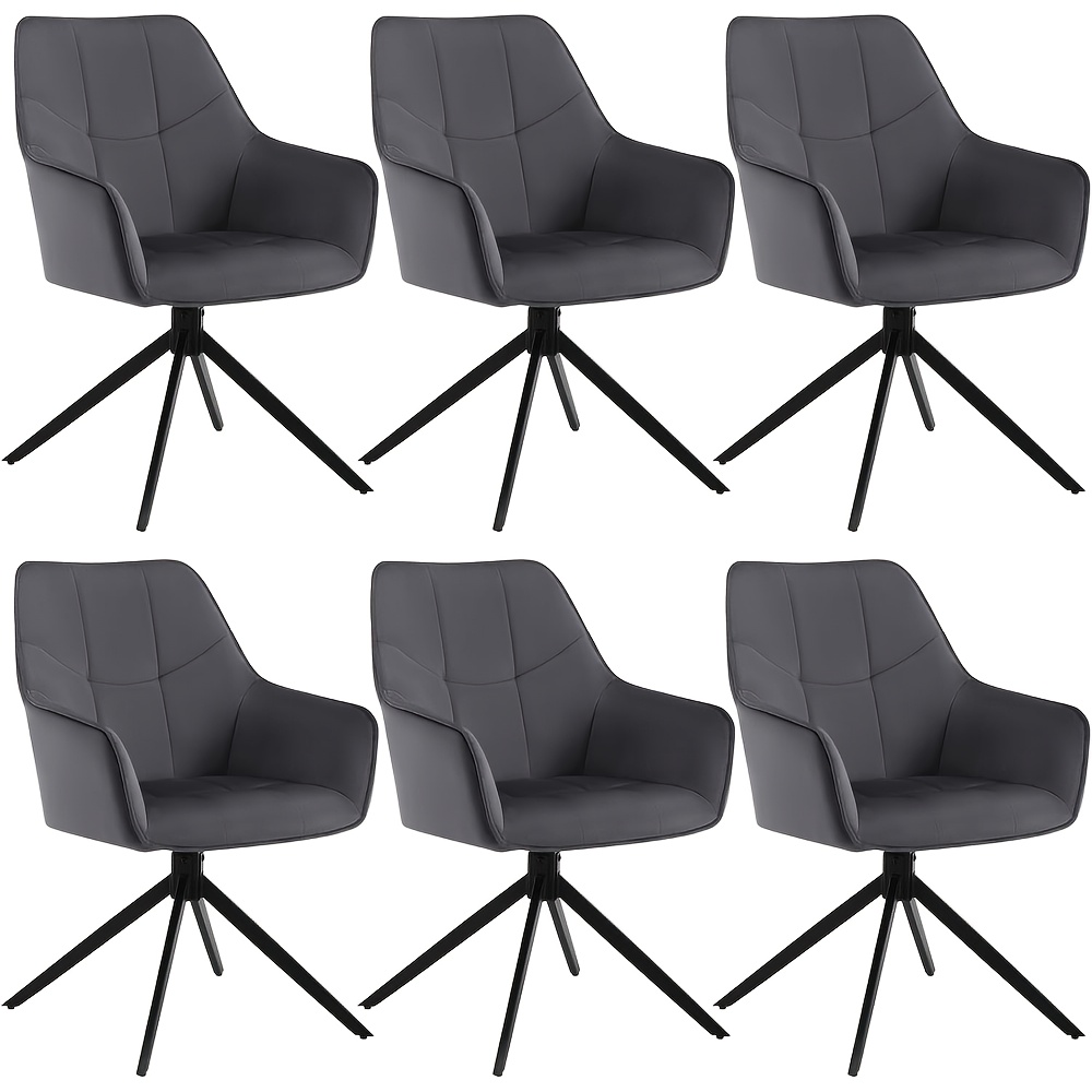 Image of 6pcs Swivel Dining Room Chairs Set Of 6 Dining Table Kitchen Chair Swivel Chair Upholstered Chair With Armrests Padded Armrest Chair Made Of Velvet Metal Legs Beige