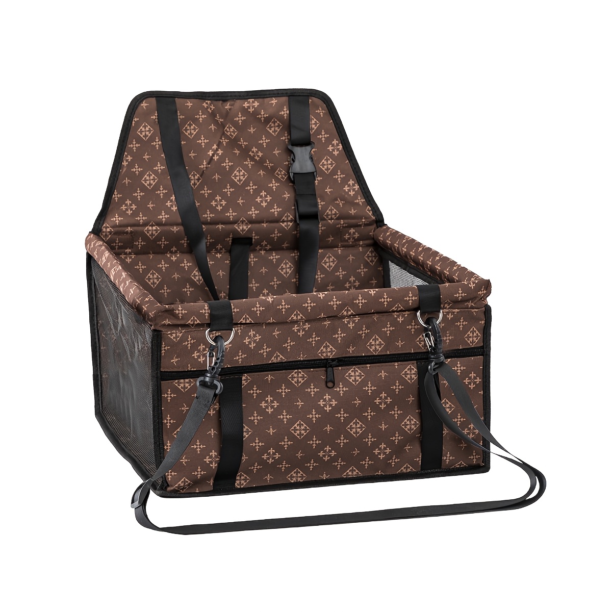 TEMU 1 Pet Car Safety Seat | Cat Bed Dog Carrier With Soft Polyester Surface, In-car Safety Strap Design, Essential For Outdoor Travel, Fabric, And
