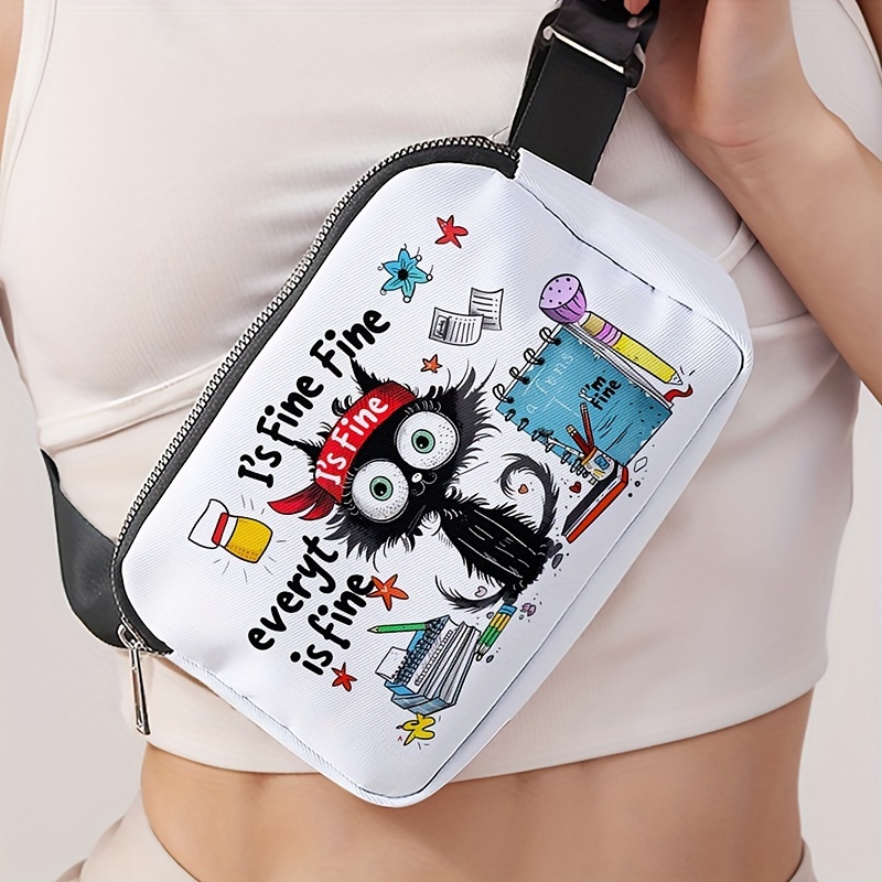 E-shop Eine Schultertasche und Hüfttasche im Katzen-Design mit verstellbaren Trägern und Reißverschluss, für den täglichen Weg zur Arbeit und geeignet