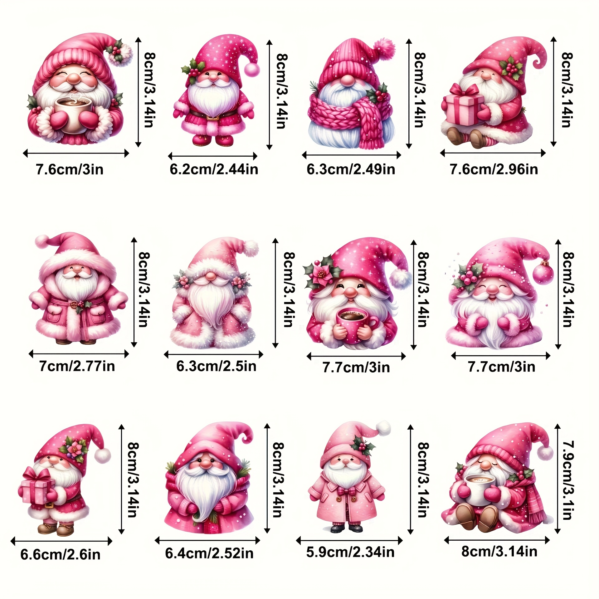 Image of 2d Flat 12pcs Set Cute Pink- Wooden Christmas Ornaments Creative Santa Claus Elf Christmas Tree Hangings Add Charm To Christmas Tree Perfect Christmas Gift