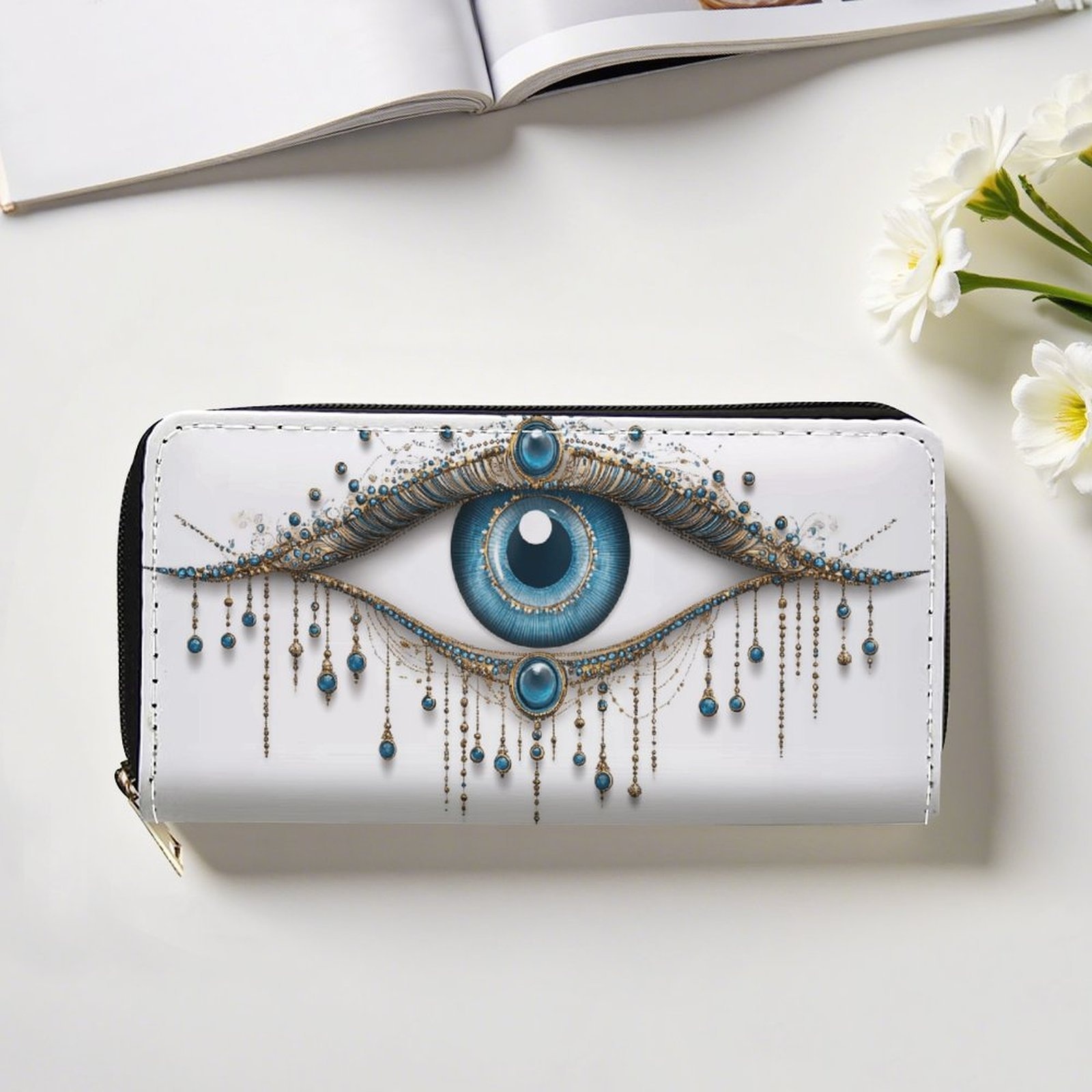 Elegant Blue   Long Wallet with Zipper - Stylish Purse for  , Multifunctional Card Holder & Coin Pouch, Double-Sided Pattern,   Outdoor Use or Gifting, Secure Coin Storage | Stylish Wallet | Durable Zipper Closure, Cute Wallet