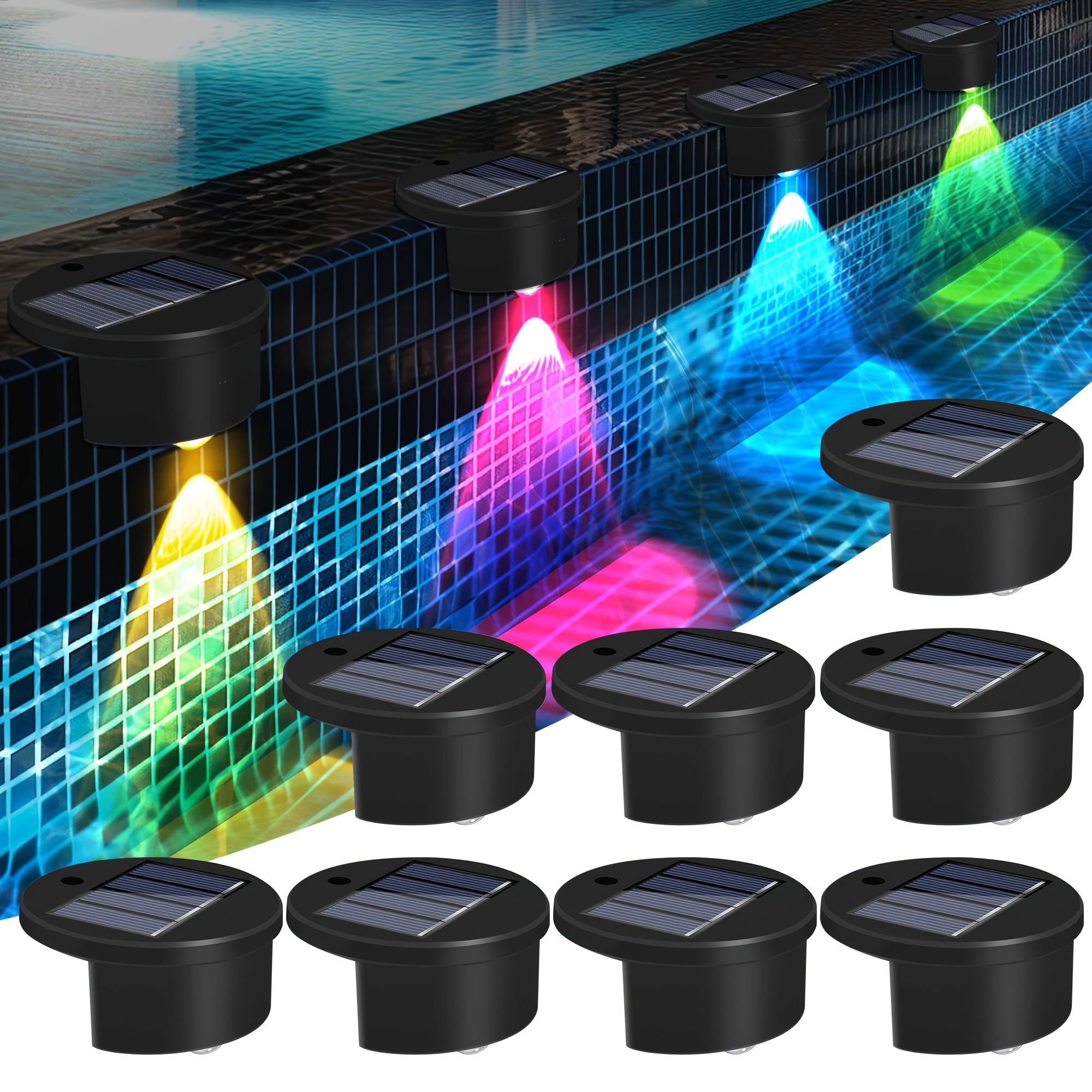 TEMU 12/8/4pack Rgb Solar Stair Lights For Outdoor, Waterproof Led Deck Lights, Solar Powered Fence Light, Outdoor Decor Lighting For Step Patio