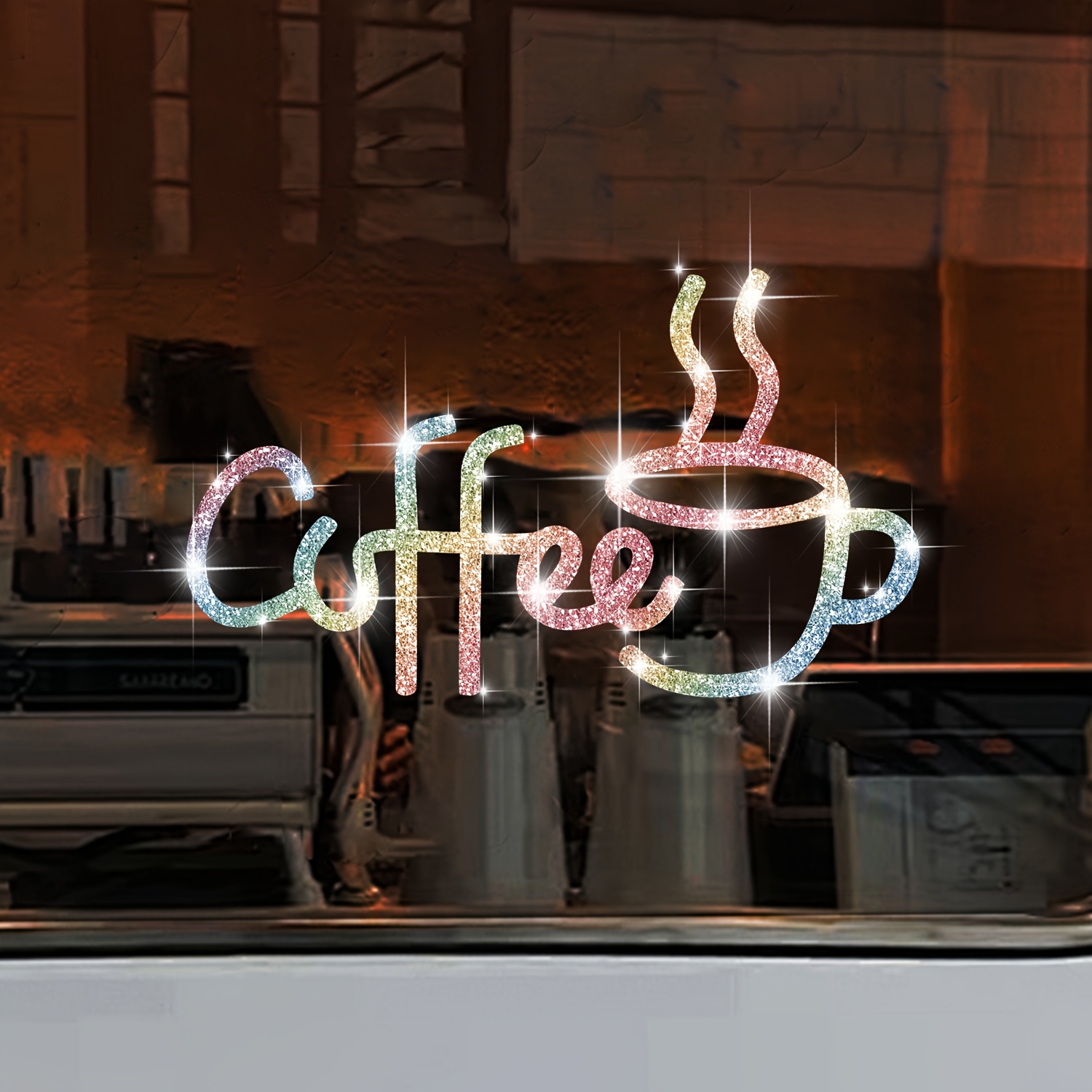 Image of Chic Alphabet Coffee Glitter Wall Decal - Versatile Pvc Sticker For Home, Office, And Bar Decor, Coffee Bar Accessories, Room Decor