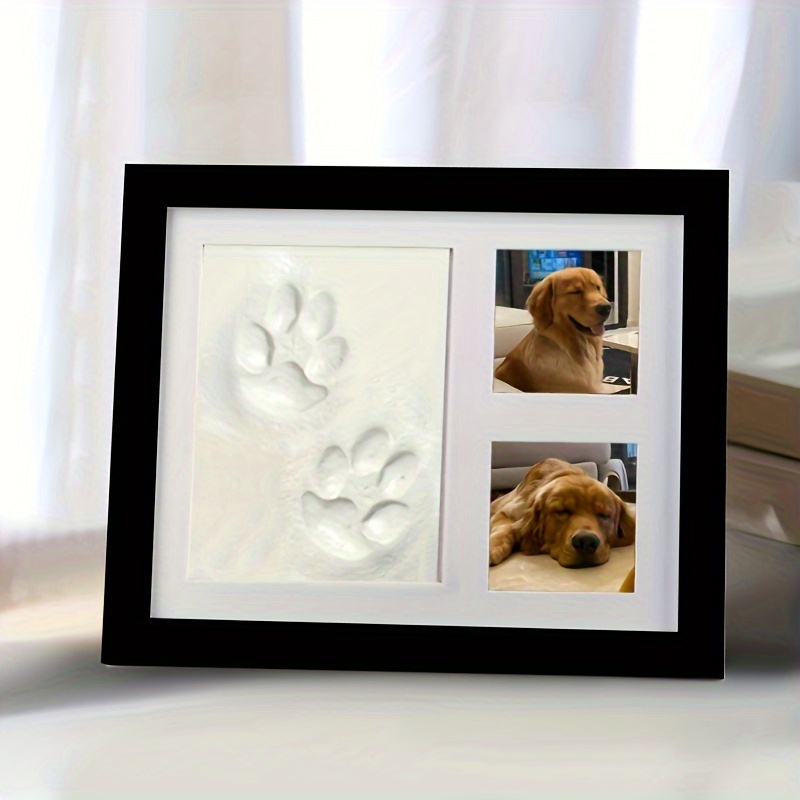 

Dog Or Cat Pet Keepsake Kit & Picture Frame - Premium Wooden Photo Frame, Clay Mold For Paw Print & Stencil