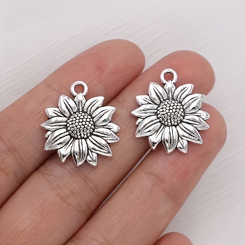 TEMU 15pcs Fashionable Charming Alloy Sunflower Flower Pendants, Suitable For Making Necklaces, Bracelets, Earrings, Bag Charms, And Other
