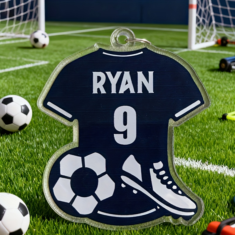 TEMU 2d Flat, Personalized Soccer Jersey Keychain - Custom Name And Number, Soccer Ball And Cleats Design - Birthday/anniversary/graduation Gift For