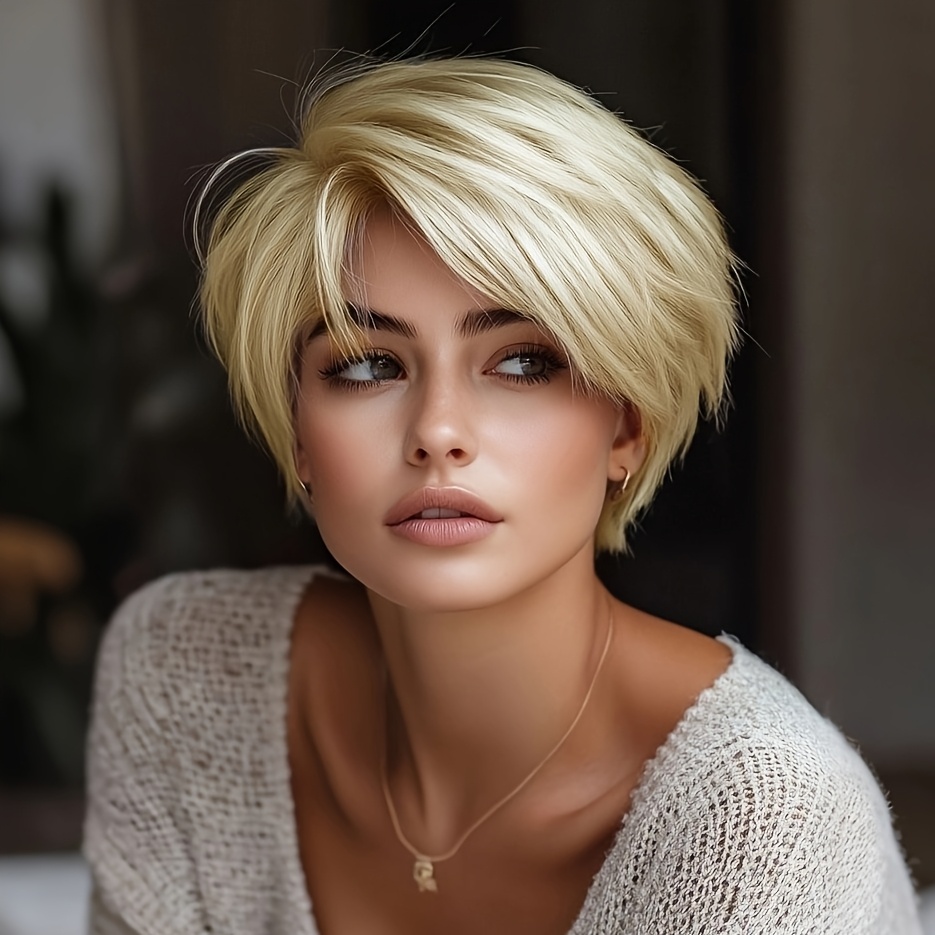 Nicelatus Short Cut Hair With Bangs Synthetic Wigs For Women Short Hair Wigs For Halloween, Christmas Party, Music Festival