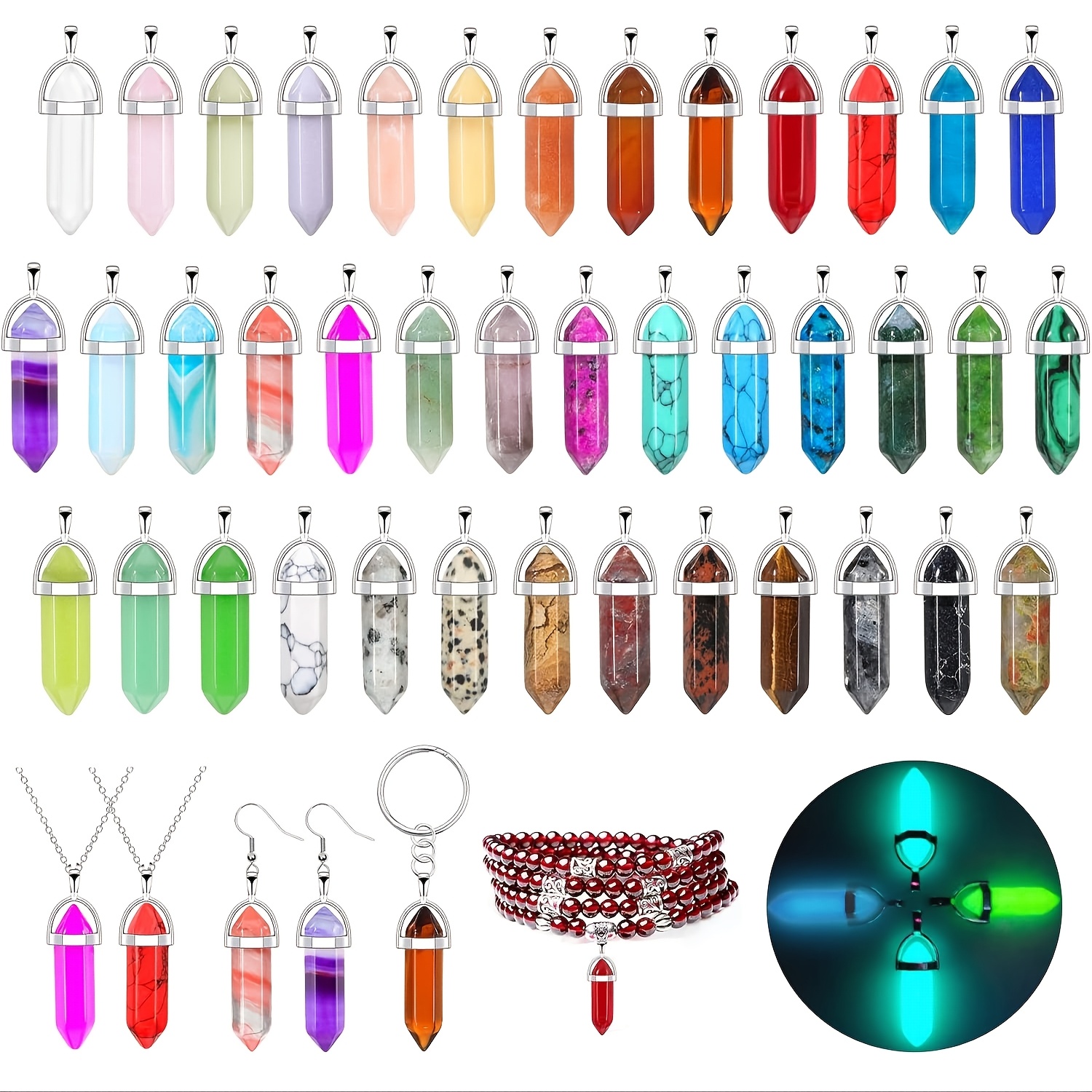 

10pcs Natural Crystal Bullet Point Pendant, Quartz Hexagonal Random Color Pendant, Suitable For Diy Necklace Jewelry Making, Holiday Gift