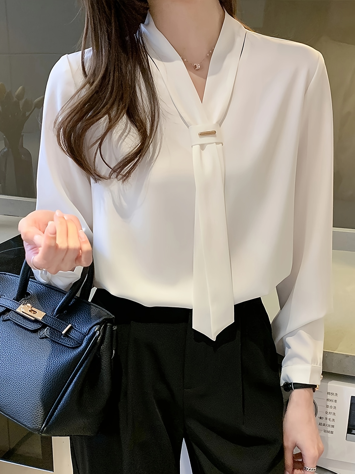 v neck bow tie blouse