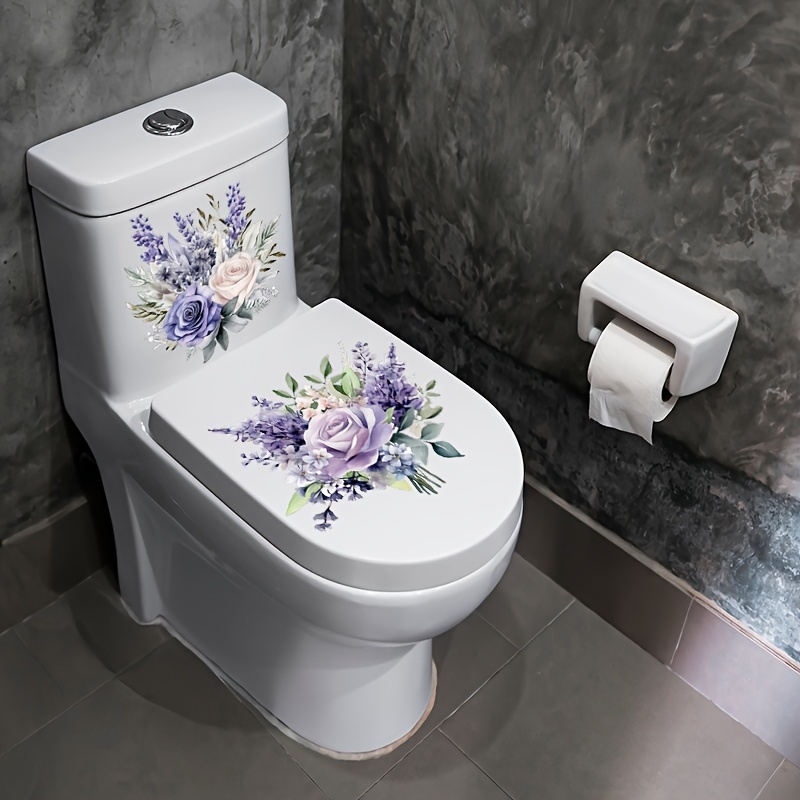 Flower Leaves Toilet Cover Sticker Decals,Flower Leaf Bird Waterproof