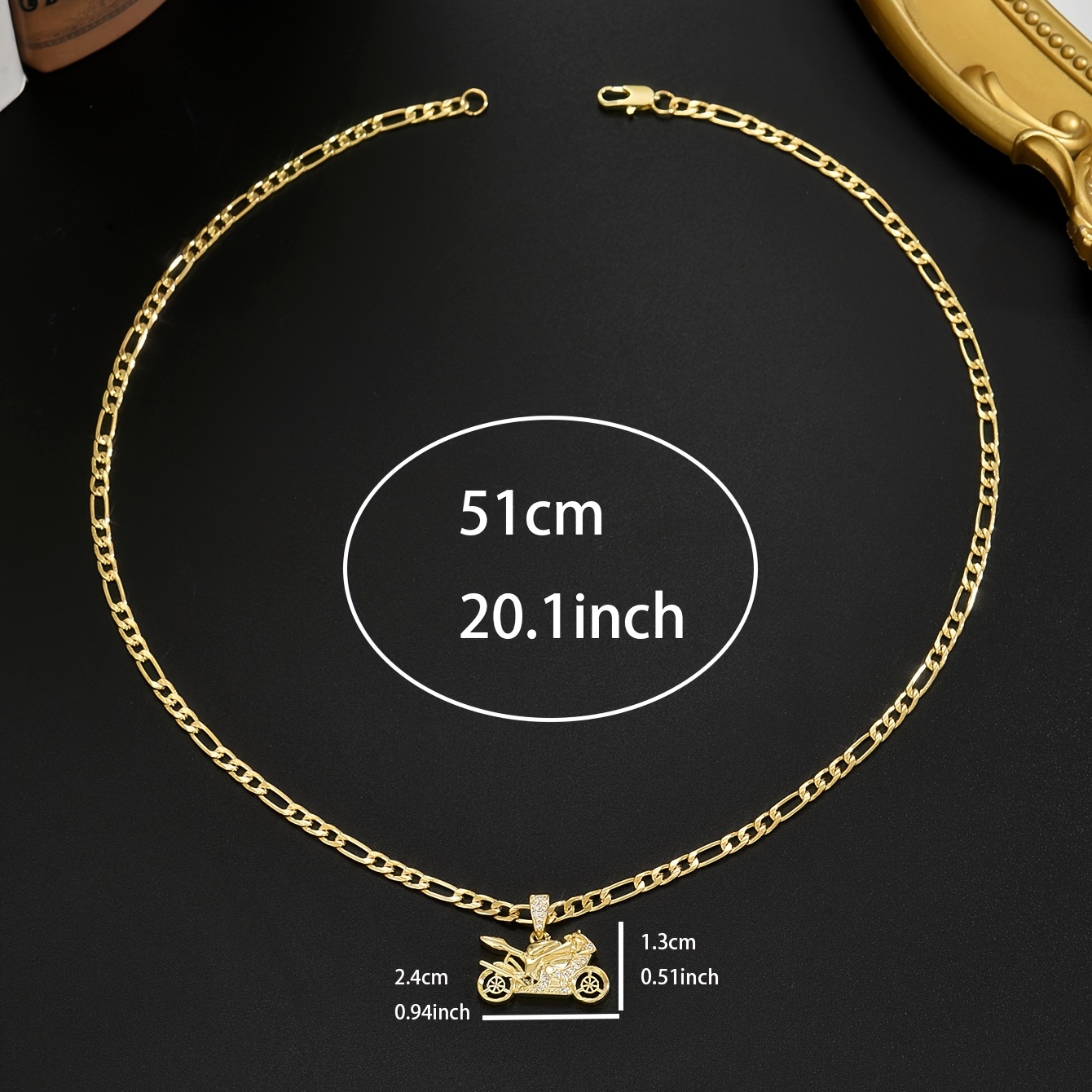 TEMU 1pc Men' Hip-hop Style Synthetic Cubic Zirconiaia-accented + Three-dimensional Motorcycle-shaped Necklace, A Trendy Biker-inspired Neck