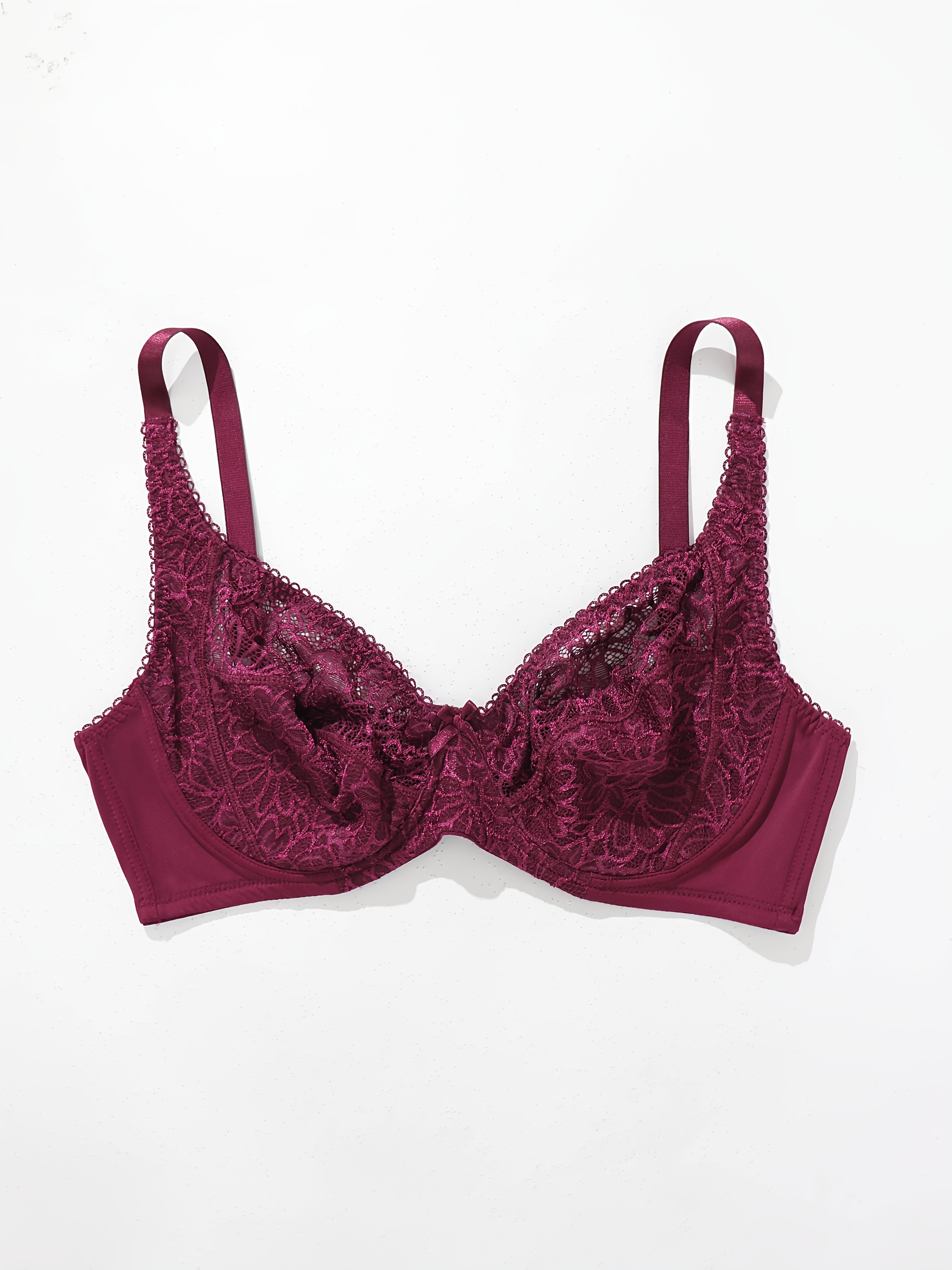 Women's Plus Elegant Bra, Plus Size Bow Decor Floral Lace Non Padded Underwire Bra