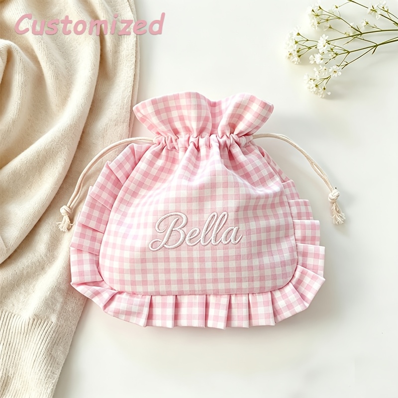TEMU Trousse da trucco personalizzabile con del , motivo a e coulisse, borsetta cosmetica da con volant, borsetta portatile personalizzata con del ,