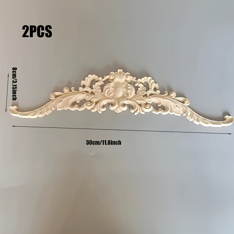 Set Of 2 Wooden Carved Floral Decorations For Wardrobe, Closet, Or Fireplace Door, Measuring 30cm/40cm
