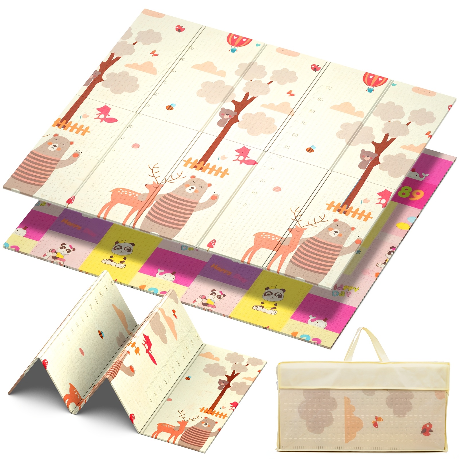 Double-sided Printed Carpet, Size 200x180cm, Thickness 1cm, Foldable And Portable With Storage Bag, Multiple Cartoon Patterns, Suitable For Home And Outdoor Camping