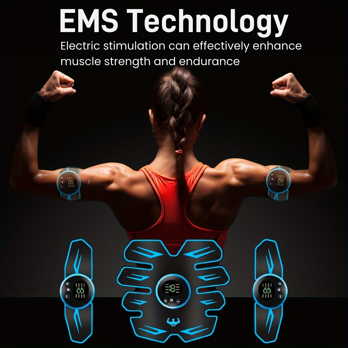 EMS Muscle Stimulator - Abdominal Muscle Trainer & ABS Fitness Electric Stimulator for Core Toning, Fat Burning & Body Sculpting - Home Fitness Equipment for Men & Women