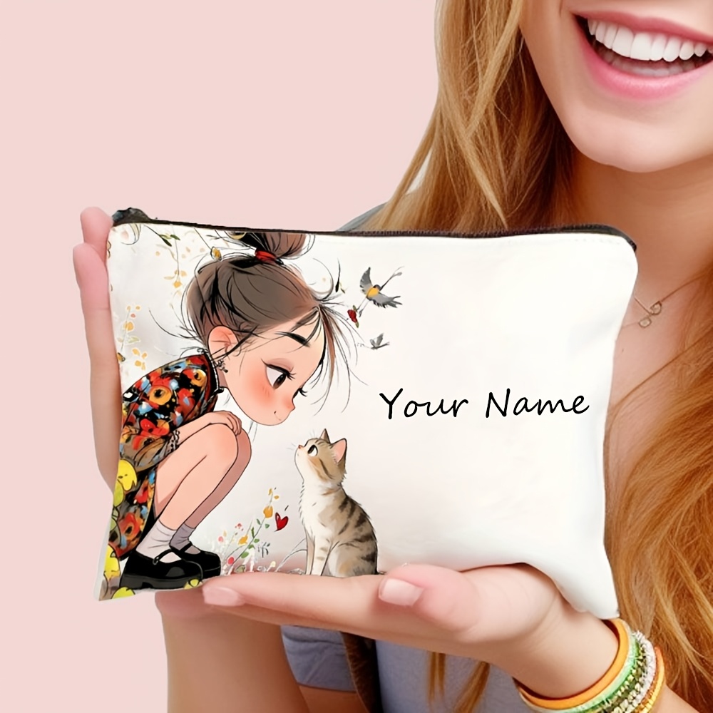 TEMU Customizable Vintage Cute Girl Patterned Makeup Bags, Cosmetic Bags, Travel Makeup Bags, Clutches, Toiletry Bags, Pencil Cases, And Gift Bags.