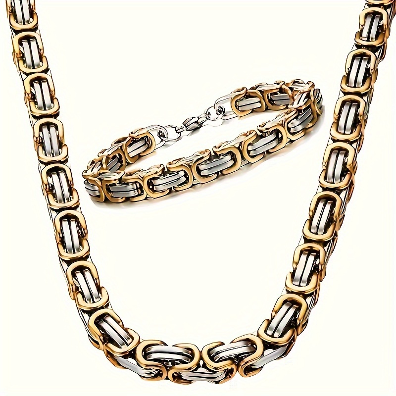 

2pcs/set (necklace + Bracelet) Titanium Steel Plated Imperial Chain, Men's And Women's Necklace And Bracelet Sets