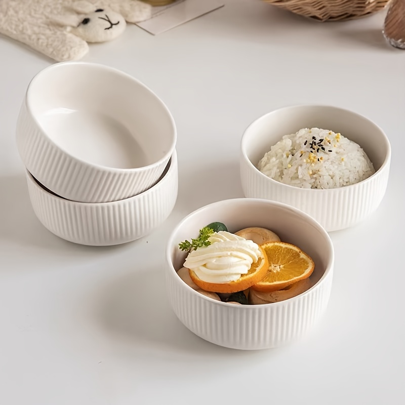 Image of Set Of 4 White Ceramic Bowls, 4.5 Inches In Size, Perfect For Cereal, Snacks, And Desserts; Safe For Dishwasher And Microwave Use