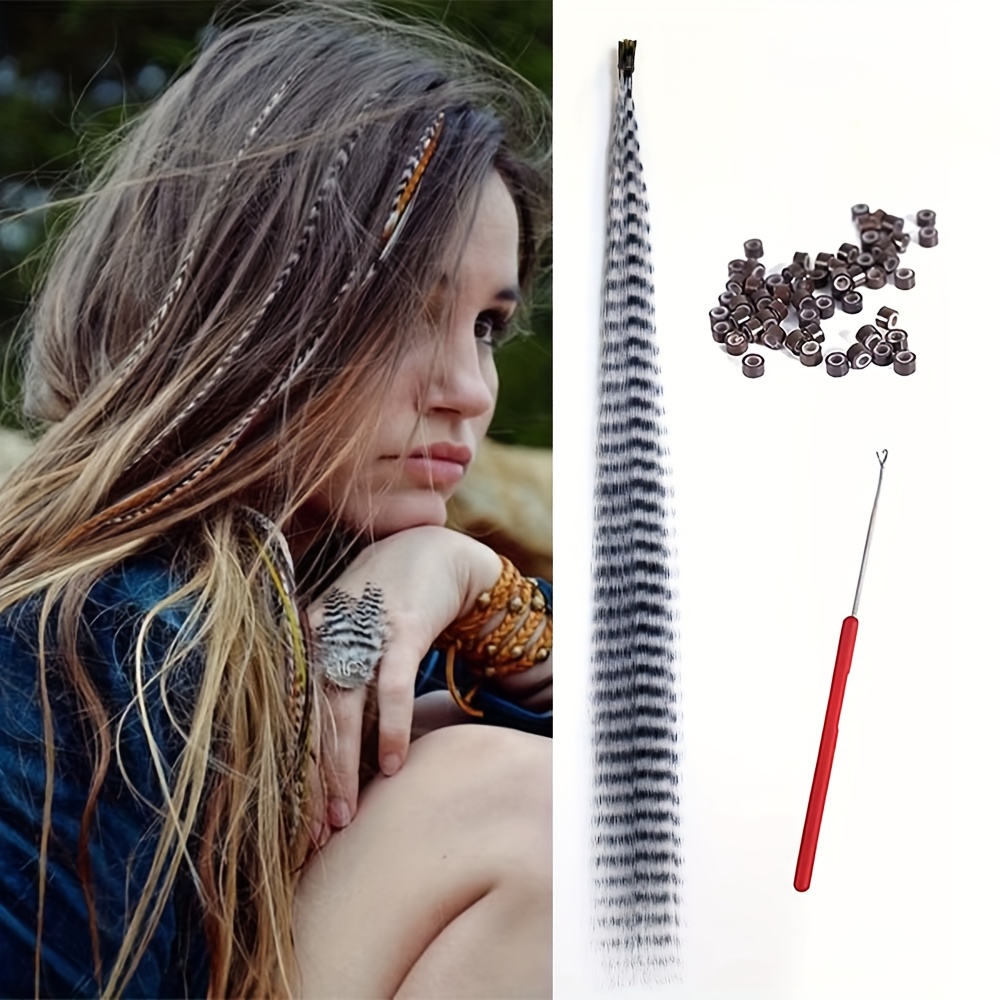 Image of Synthetic Colored Feather Hair Extensions 16" 10 Strands Women's Heat Resistant Fiber Festival Extensions Accessories