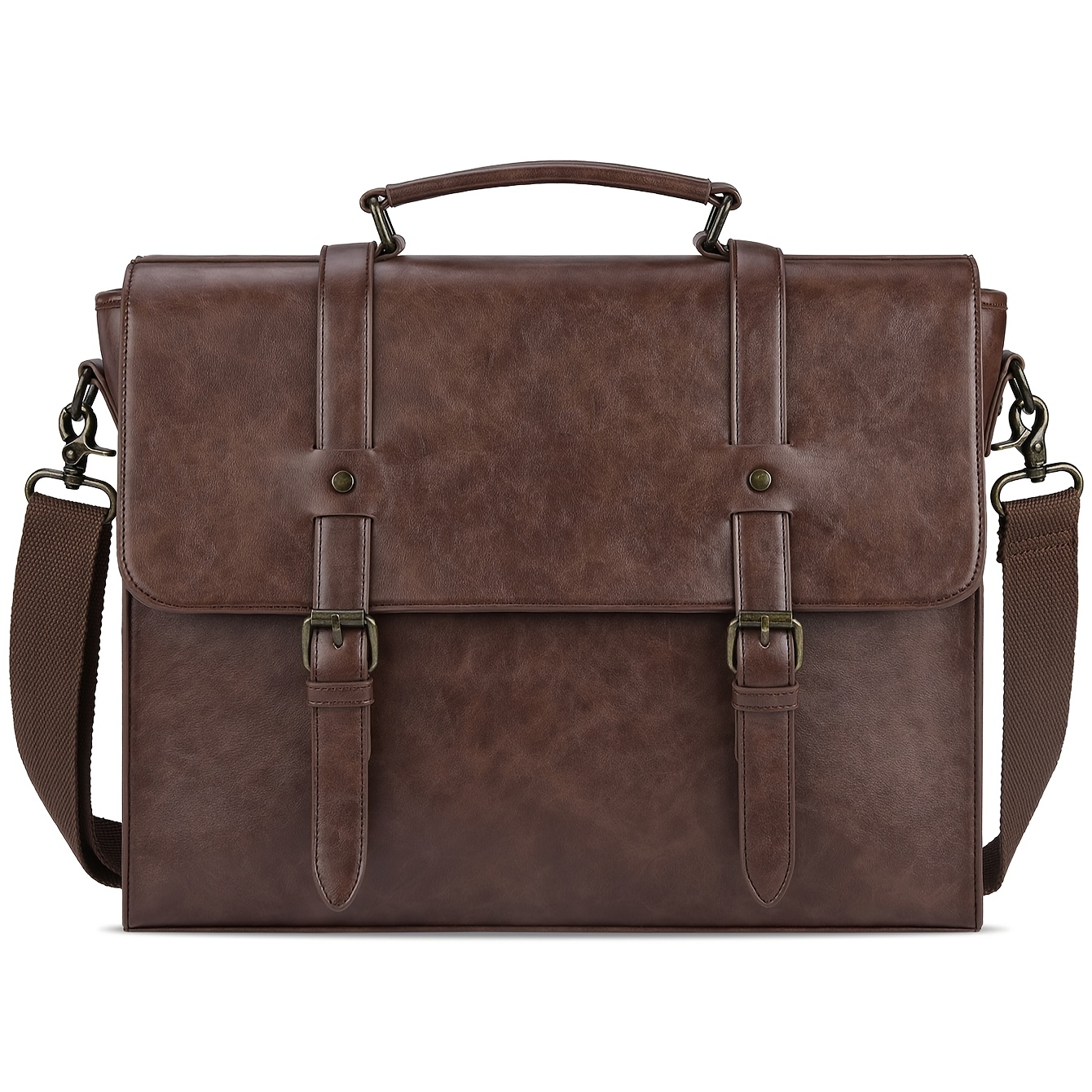 Image of Lubardy Men's Vintage Faux Leather Briefcase For Laptops Up To 15.6 Inches, Ideal For Business, Work, And School