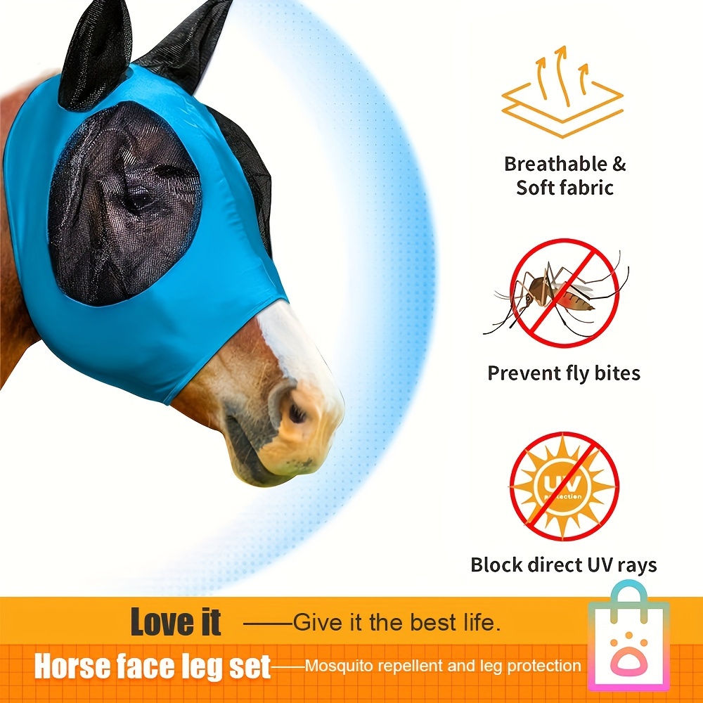 

Horse Fly Mask With Ears - Breathable Nylon Material, No Batteries Required, Insect Repellent For Horses