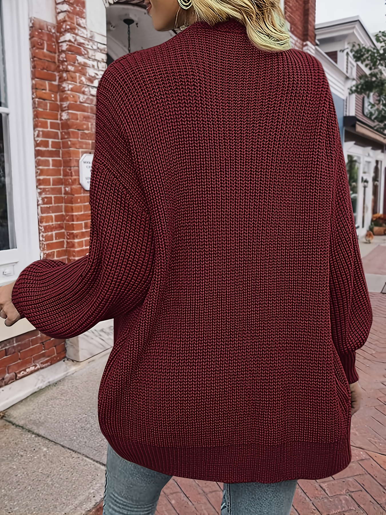 Women's Oversized Burgundy Oversized Cardigan Sweater Long Sleeve Collar  Open Front Coat, Loose *-Season Layering Piece for Fall Casual Formal 