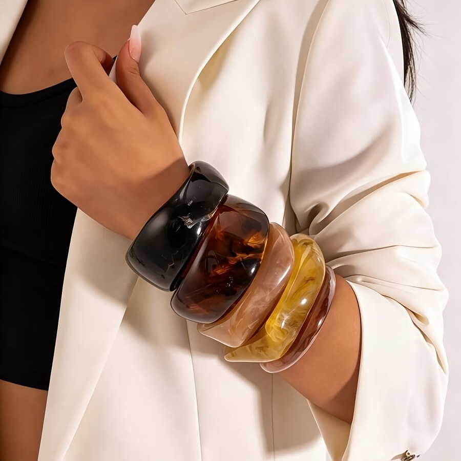 5pcs Vintage Marble Wide Bangle Bracelet Set