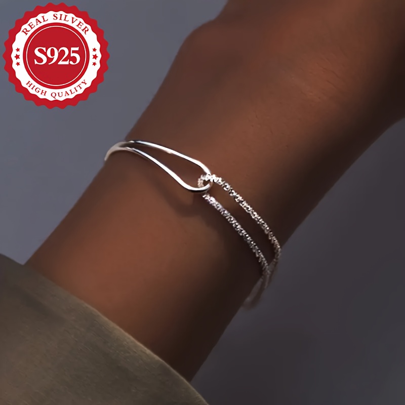 

925 Sterling Silvery Curved Tube Splicing Corn Bracelet, Geometric Curved Tube Rope Knot Bracelet For Women