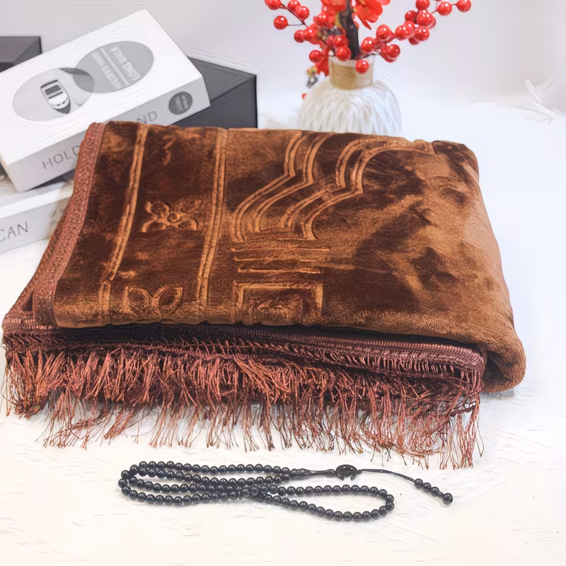 1set 2pcs prayer mat prayer beads ramadan muslim prayer velvet thick arch pattern mat set soft comfortable eid al Product details 1