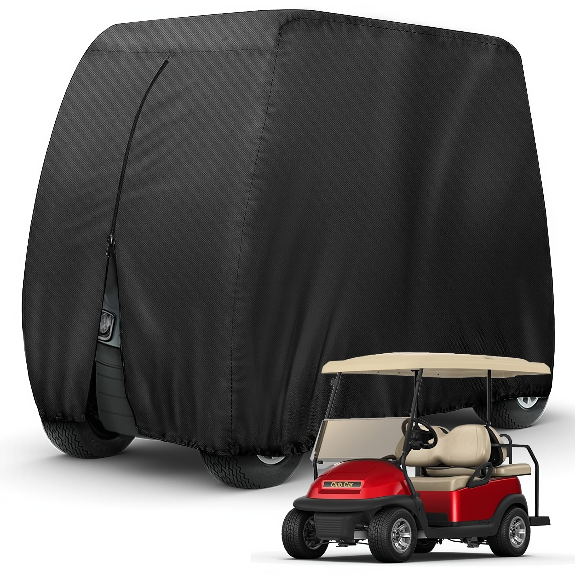 TEMU Heavy Duty Golf Cart Cover For 4 , Waterproof And Dustproof, Extended Roof Compatible With , , - To 112 Inch, Black Oxford Fabric