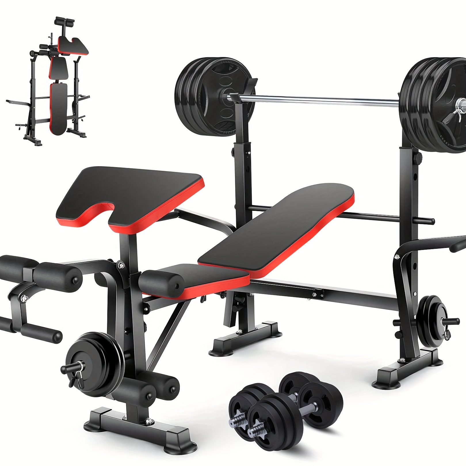 

All In 1 3s Fast Folding Home Gym Equipment Professional Workout Bench Set With Squat Rack, Adjustable & Foldable Upgrade Weight Bench Press Set With Leg Developer, Pad For Full Body Workout