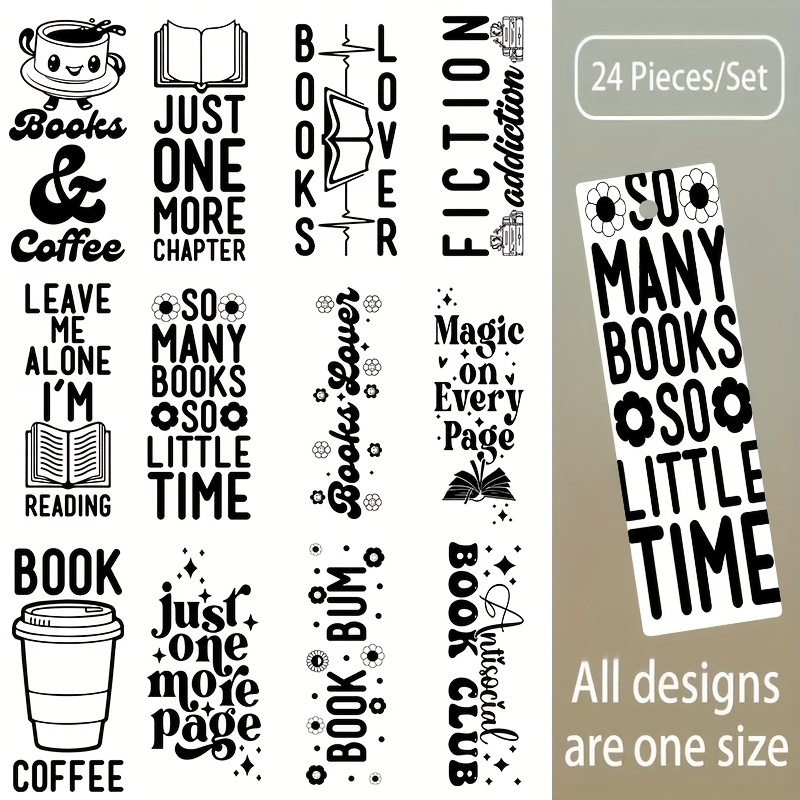 TEMU 24pcs Uv Dtf Bookmark Wraps - Funny Uv Dtf Decals For Diy Acrylic Bookmarks, And Tassel Designs, Perfect For Book Lovers, Bookmarks For Reading