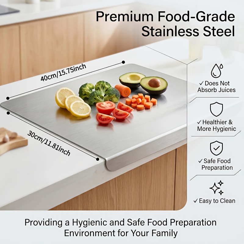 TEMU 2026 Extra Thick And Large Heavy-duty Stainless Steel Cutting Board - Oversized Thick Cutting Board With Non-slip Surface, Heavy-duty