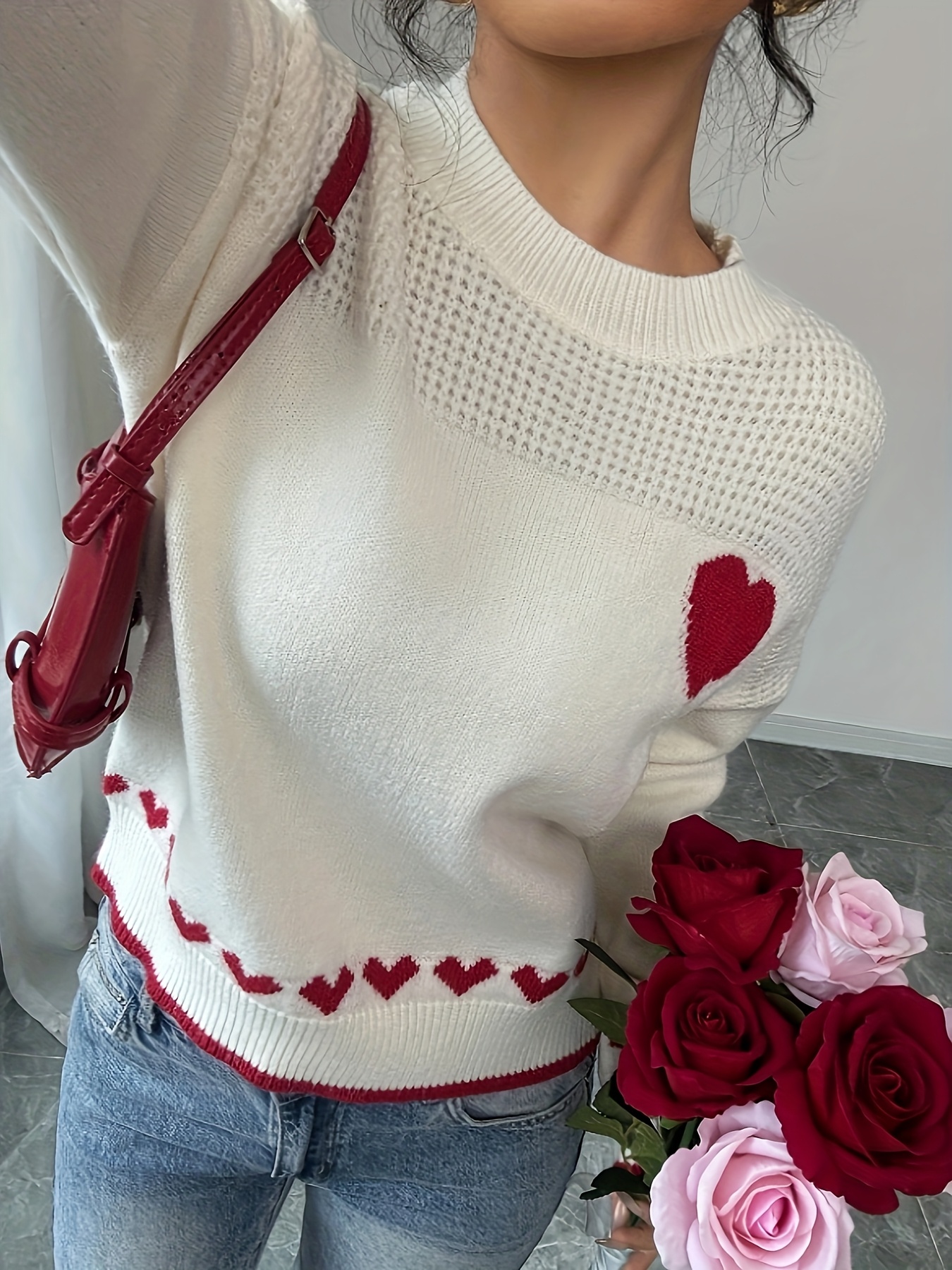 Elegant Women's Heart Pattern Sweater