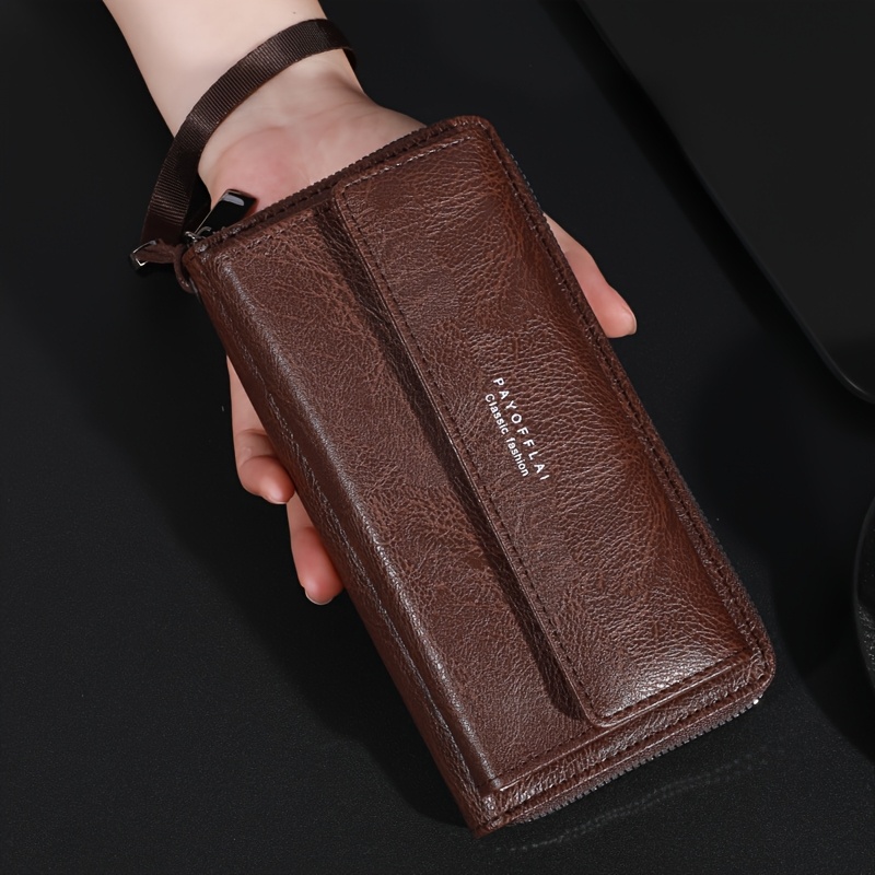 Carteira Premium Feminina com Porta-Cartões de  Zíper - Design Clássico Marrom Texturizado, Fecho de Pressão, Perfeita para Negócios e Uso Diário