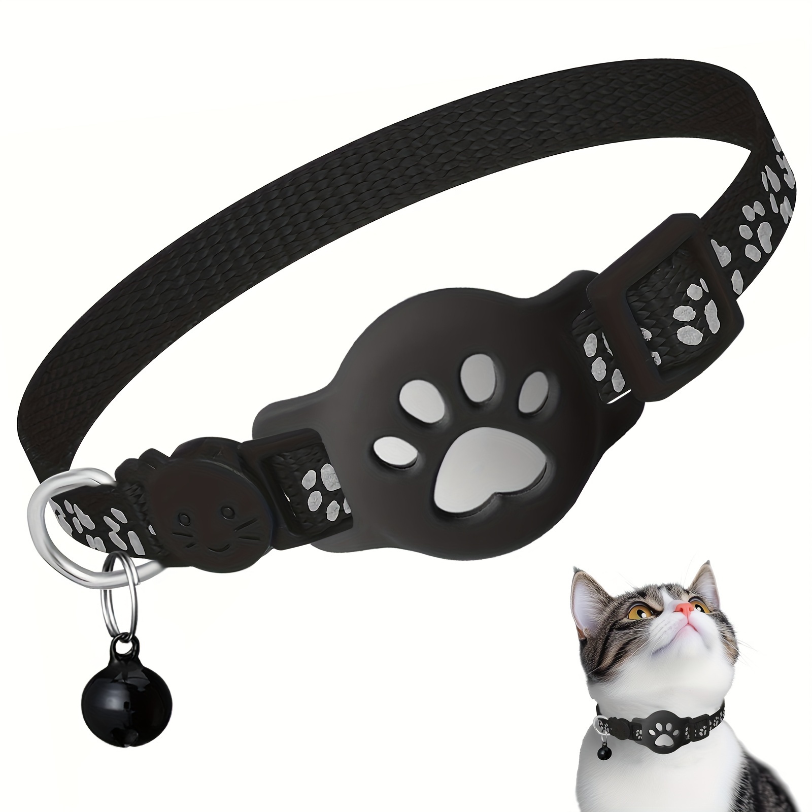 

Breakaway Cat Collar And Airtag Holder, Adjustable 7-12 Inch, Reflective Animal Print, Polyamide Material, Safety Buckle, Pet Accessories For Kitten - 1 Pack