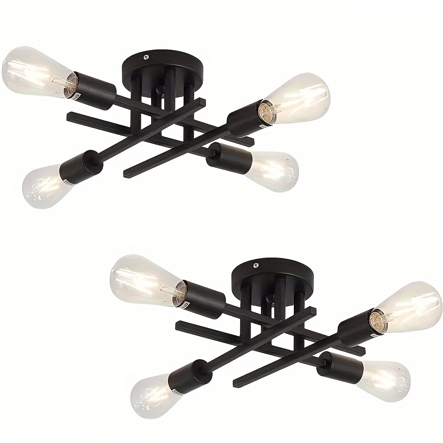 

2pcs Mid-century Style Semi-flush Mount Ceiling Lights, 4-light Fixture In Matte Black With E26 Base, Modern Chandelier For Home Decor - Diameter 14.96in/38cm, Height 5.51in/14cm