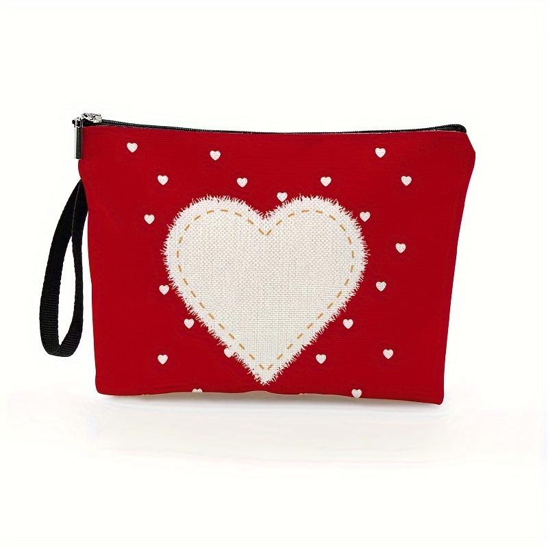 TEMU Valentine's Day Love & Letters Women's Cosmetic Bag - Durable Polyester, Zippered Makeup Pouch For Travel & Everyday Use, Perfect Gift For Her,