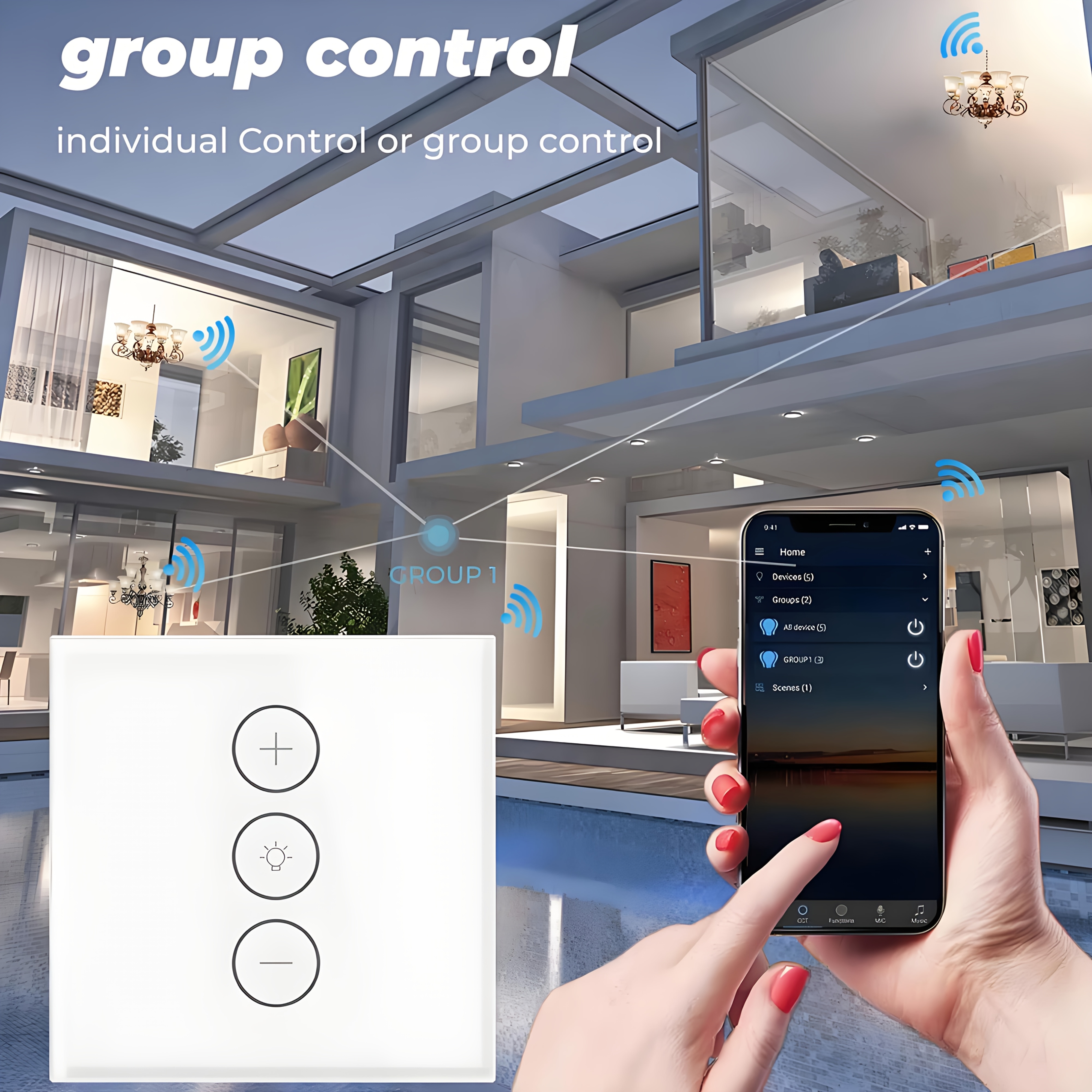 2025 New Model Smart Dimmer Switch for Dimmable LED Lights, WiFi Touch Light Switch with Glass Wall Plate, Backlight, Voice Control via Alexa & Google Home, Remote Control via Smart Life App, Neutral Wire Required