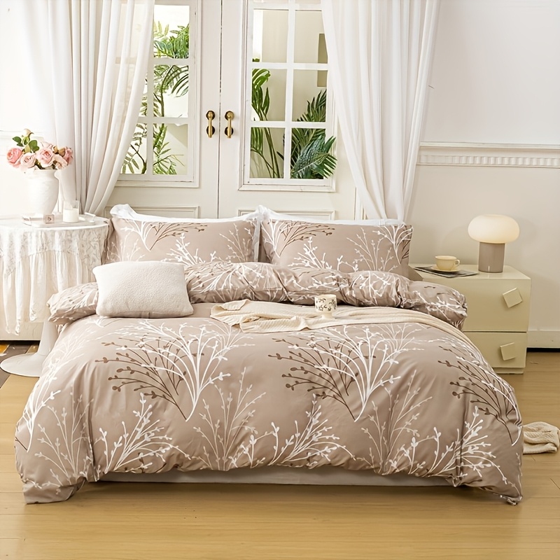 Image of 3pcs Branch Shadow Print Large-size Duvet Cover New Chinese Style Branch And Luxury Bedding Three-piece Set (excludes Duvet And Pillow Inserts)