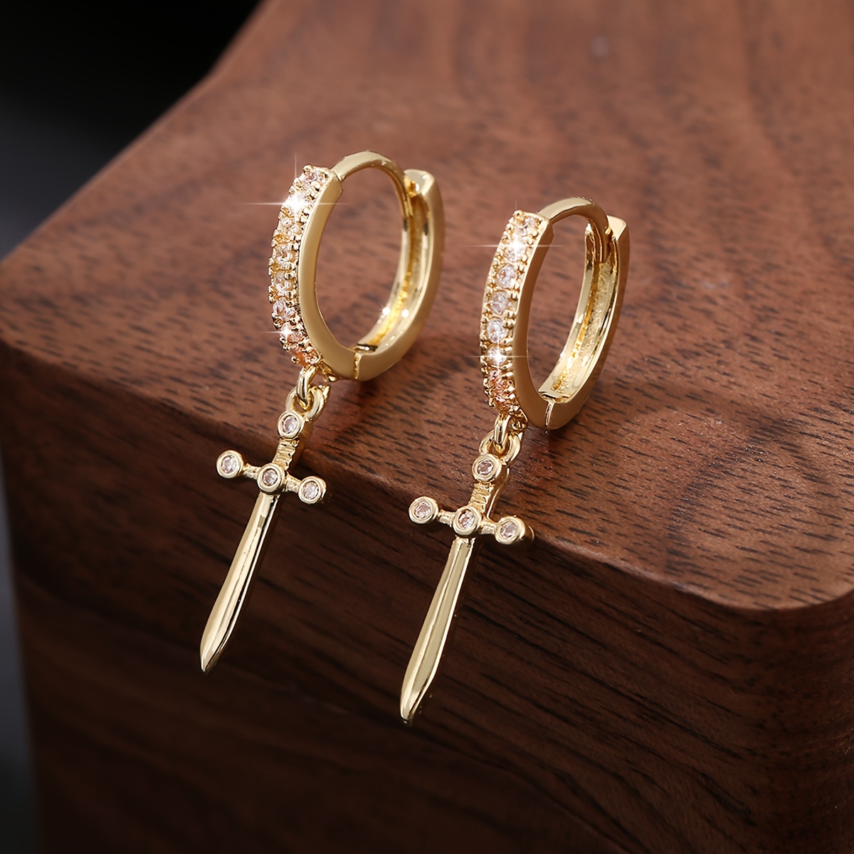 Image of 1 Pair Of Luxurious Temperament Copper-set Synthetic Zirconia Cross Pendant Earrings, Personalized Trendy Hip-hop Earrings, Dating Holiday Gifts