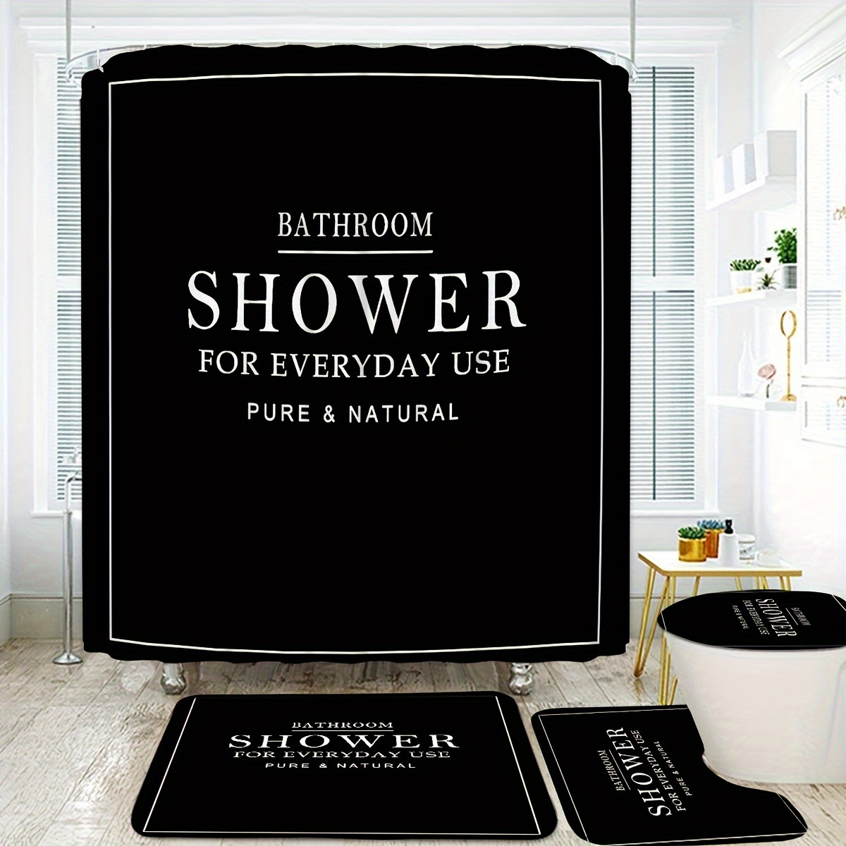 

1/4pcs Bathroom Decoration Shower Set, And Shower Inspirational Striped Shower 70.8x70.8inc, 12 , , Bathroom Mat, Bathtub , Toilet Mat And U-shaped Mat Bathroom Decoration