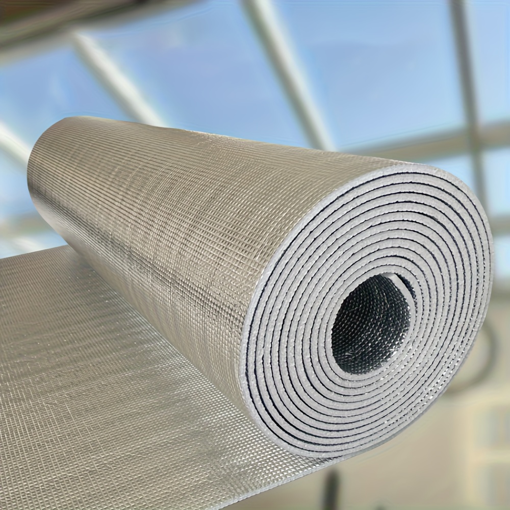 a roll of high quality aluminum foil foam insulation 23 62 inches 118 11 inches high density self   soundproof and insulation roll for heat   noise reduction insulation thermal insulation suitable for   color coated