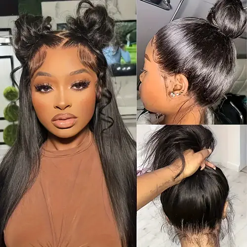 360 full lace front wig human hair straight 200 density glueless wig with baby hair for versatile for ponytails buns