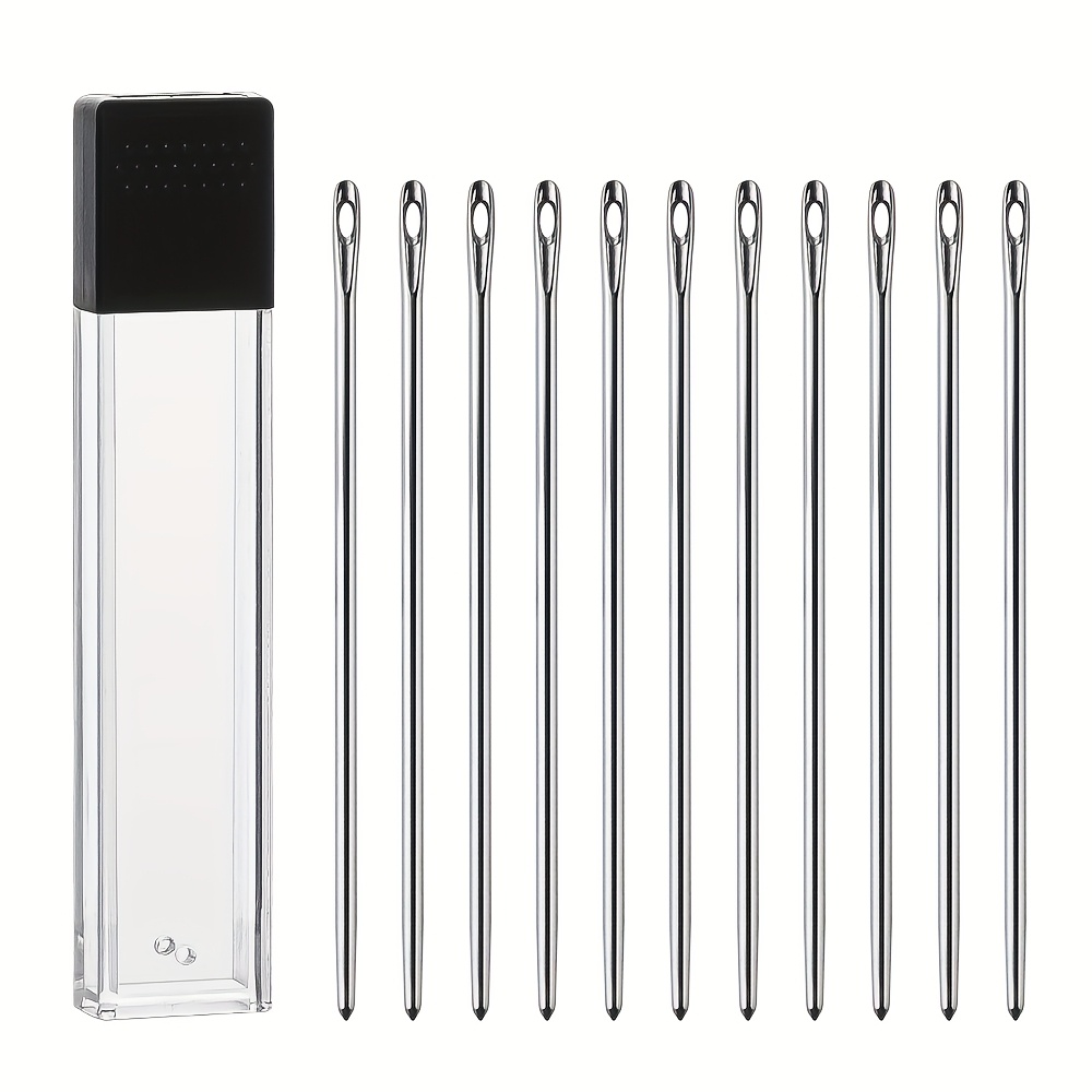 TEMU 10pcs Leather Stitching Needles, Contains Transparent Box With Magnetic Cap, Needle, 4 Types , Ideal For Handmade Diy Leather Crafts & Repairs