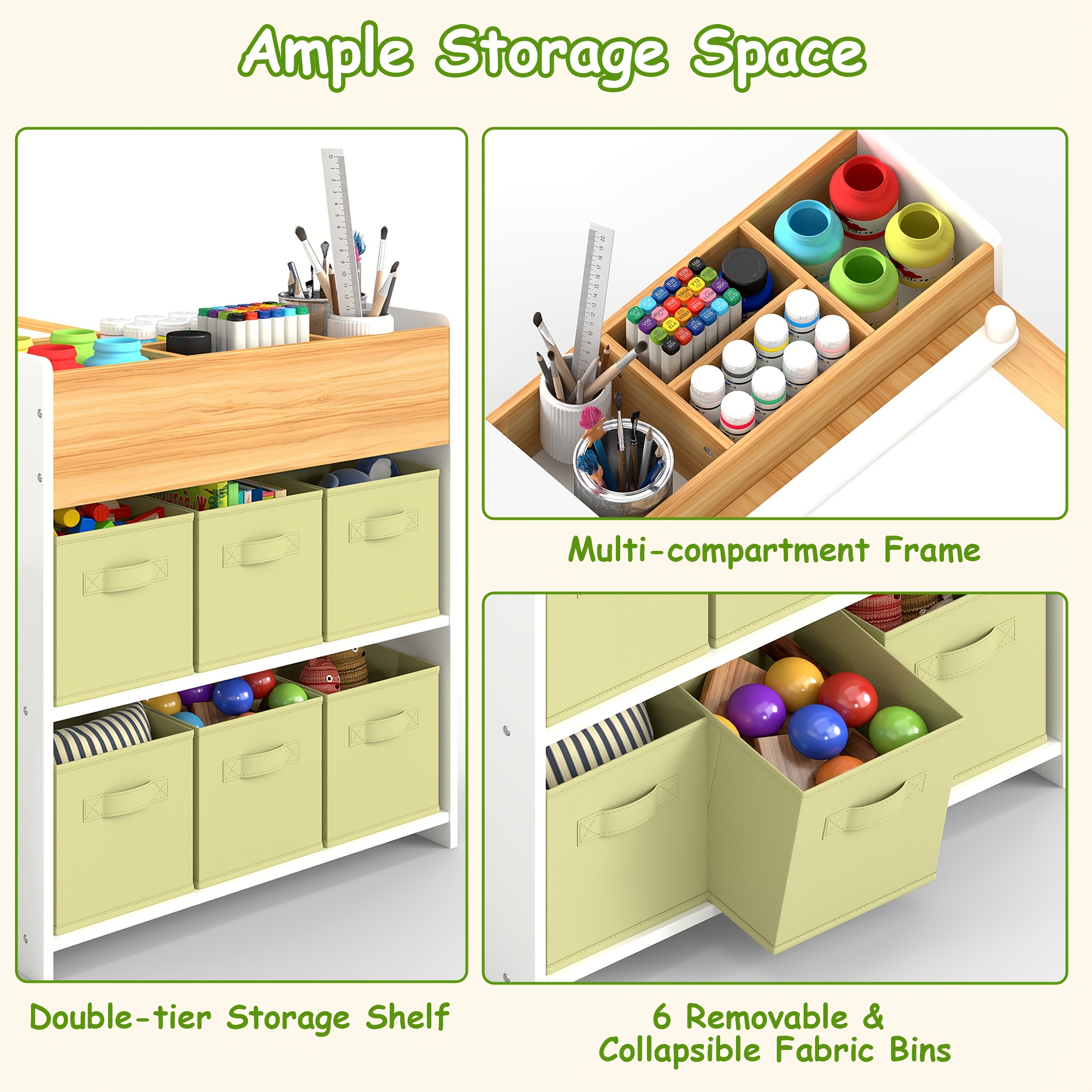 Children's Folding Art Desk & Chair Set with Storage Box & Tissue Holder - Wooden Table and Chair Suitable for, Assembly Compact Folding for Room, Playroom, Learning Table