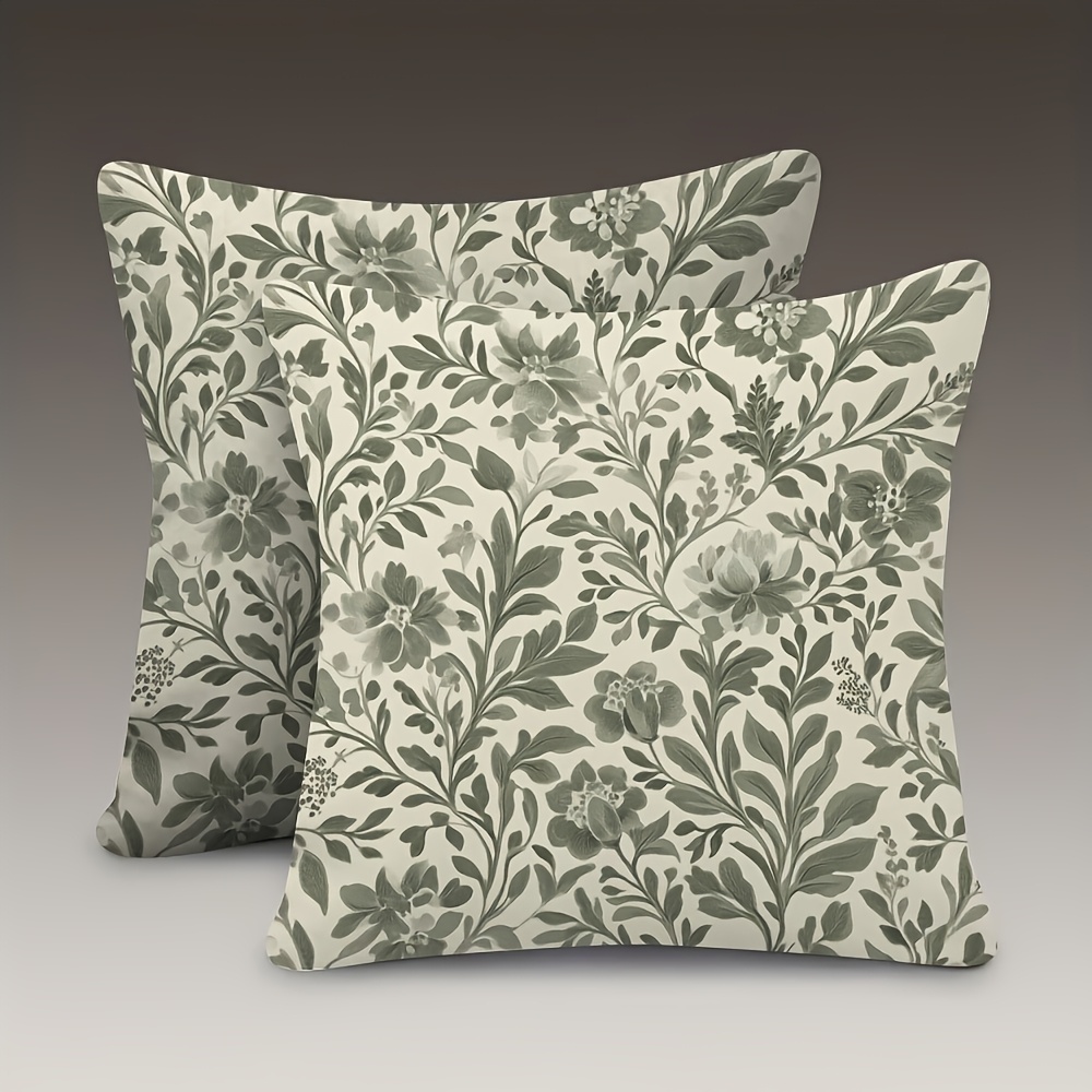 TEMU Parure de 2 taies d'oreiller douces double face, 18x18 pouces, motif style William , motif floral et gris, convient pour canapé, salon, chambre,