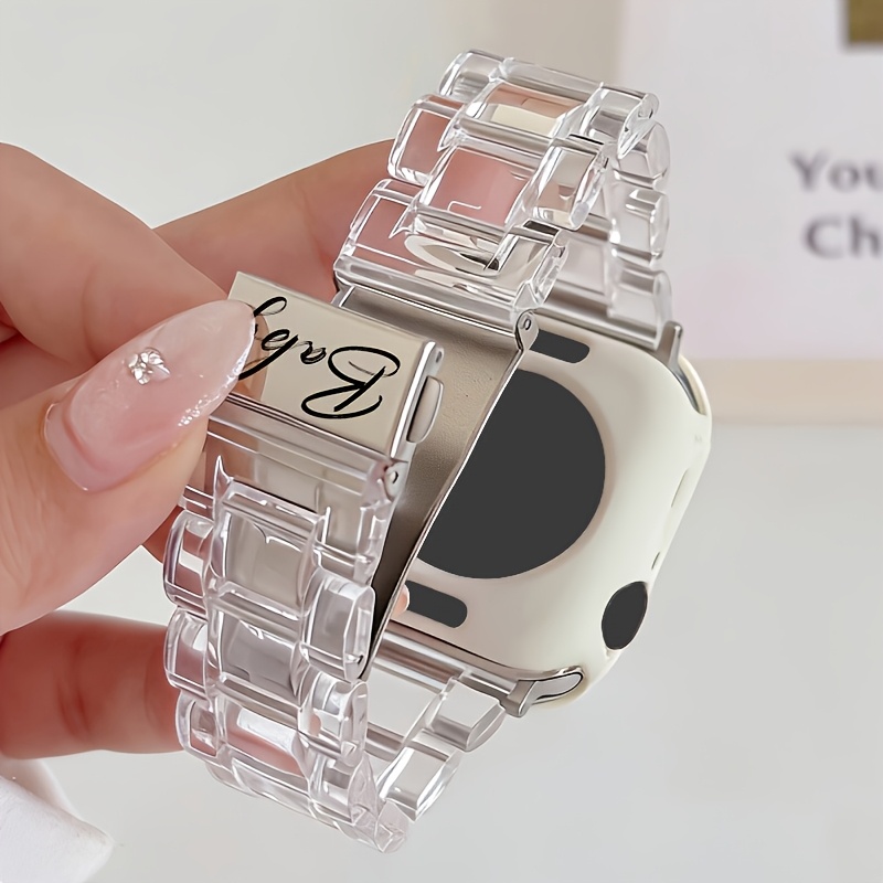 TEMU [personalized] Custom Name 2pcs Summer Stylish Clear Candy Color Resin Strap + Tpu Case For Watch 11 10 Ultra 6 Se 5 4 Cute Men Women Band For